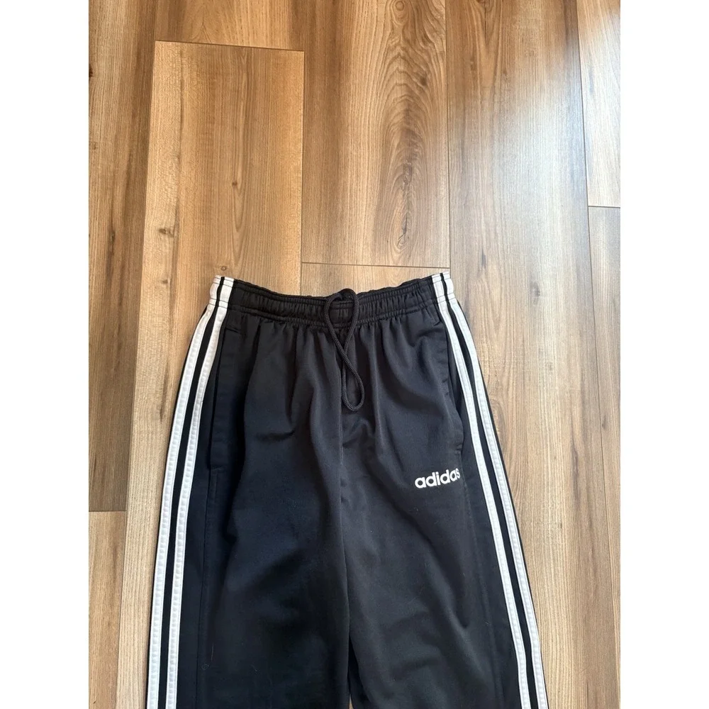 Adidas Athletic Pants Track Sweatpants Black Men's Small White Stripes Leg Zip